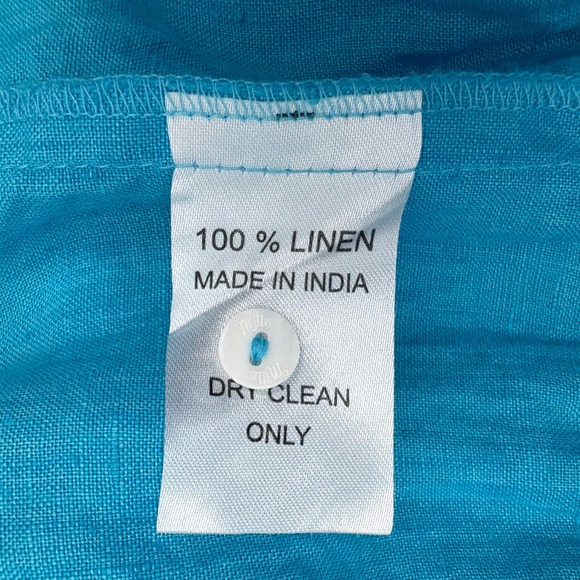 Mille Violetta Ruffle Tie Waist Mini Dress Size M Aqua Linen Tiered Short Sleeve - Picture 10 of 10